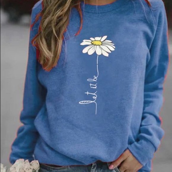 MISSLOOK Tops - MISSLOOK Light Blue "Let it Be" Daisy Sweatshirt - Size XXL